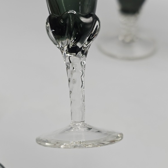 Vintage Empoli Italian Smoke Grey Decanter & Cordial Glasses Set 5 Twisted Foot - Picture 8 of 16